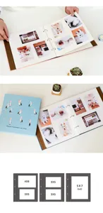 Vue détaillée de l'album photo 3 et 5 pouces présentant les pages intérieures et options.