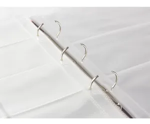 Close-up detail of clear binder pocket page with metal ring mechanism for ticket storage