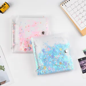 Loose-leaf PP photo album with glitter sequins, mini collectible storage book for 3 4 inch photos.