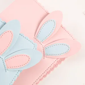 Cute mini photo album 3 inch instax card holder with bunny ears pink and blue PU leather design.