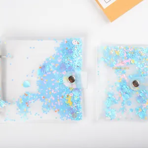 Transparent PP loose-leaf mini photo album with shiny sequins shaker cover and snap button.