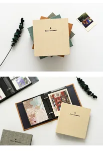 Linen loose-leaf photo album for 3 4 5 inch pictures and ticket storage details.