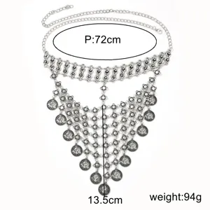 Zilveren munt kwast gezicht ketting, exotisch metaal masker voor buikdans lichaam sieraden.