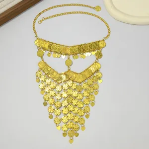 Cadena de cabeza con borlas de corazón y moneda de oro exótica joyería corporal