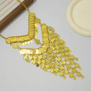 Exquisida cadena facial de borlas de monedas doradas, ideal para danza y hermosas fotos.