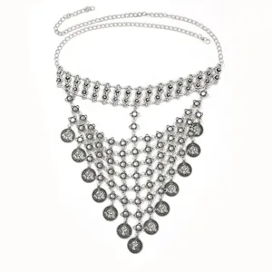 Vintage zilveren munt kwast ketting riem, Midden-Oosterse buikdans lichaam accessoire.