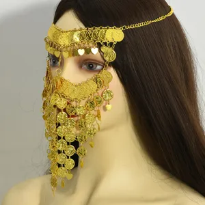 Cadena de cara de moneda de oro borla tocado joyería de danza del vientre para mujer