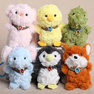 Süße Cartoon Tier Plüschtier Schlüsselanhänger Taschenhaustier Pinguin Elefant Schwein Ente Fuchs Kuscheltier Mit Edelsteinhalsband Geschenk