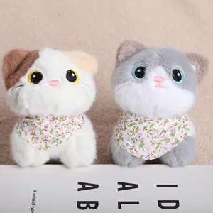 Peluche chat porte-clefs mignon foulard floral pendentif sac a dos style kawaii