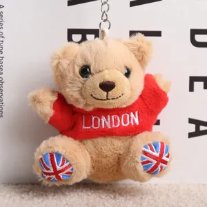 Cute plush teddy bear keychain wearing red london hoodie souvenir toy pendant for birthday gift