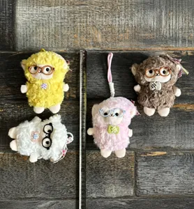 Cute plush sheep pendant toy with glasses, soft stuffed animal doll keyring ornament for bags and keys.