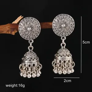 Vintage ασημένια σκουλαρίκια Jhumka εθνοτική καμπάνα φούντα γυναικεία κοσμήματα 5εκ