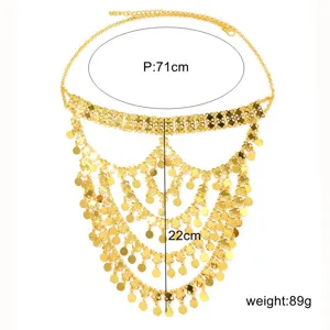 Détail de coiffe de chaîne visage pièce or avec périmètre 71cm et longueur 22cm