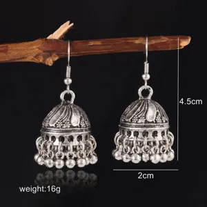 Vintage ασημένια σκουλαρίκια jhumka με φούντες καμπάνας, εθνικά ινδικά κοσμήματα.