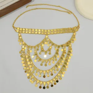 Chaîne de visage à pompons de pièces d'or exotiques, bandeau en métal du Moyen-Orient.