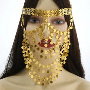 Chaîne de visage à pampilles en pièces d'or du Moyen-Orient, parfaite pour fête et danse.