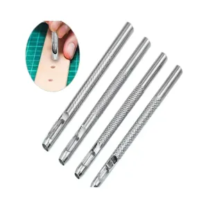 Set di 4 utensili fustellatori in pelle d'acciaio con impugnatura zigrinata antiscivolo.