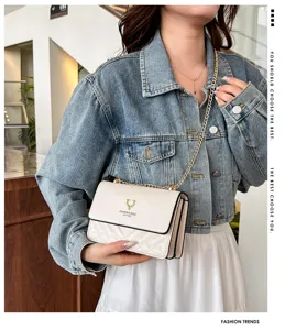 Chic quilted shoulder bag for women, elegant beige leather crossbody with golden chain detail.