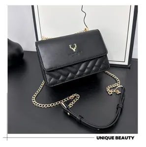 Classic black quilted shoulder bag with gold chain strap and elegant flap design for women.
