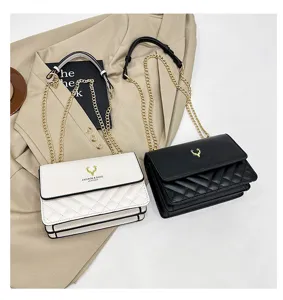 Trendy quilted shoulder bag for women, chic chain strap PU leather small square handbag.