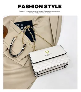 Chic white quilted shoulder bag with gold chain strap, stylish faux leather crossbody bag.