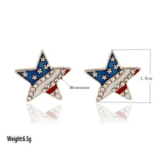 American flag star earrings with sparkling rhinestones and vibrant enamel, lightweight 1.8cm