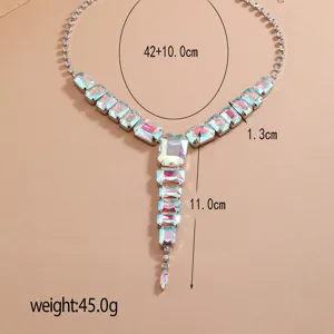 European and American fashion exaggerated long glass Y-necklace with shiny crystals.