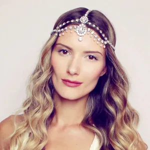 Boho rhinestone forehead chain bridal headpiece crystal hair jewelry for women party