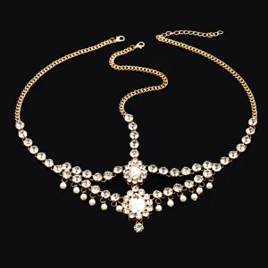 Gold rhinestone forehead chain bohemian crystal headpiece detail for women fashion hair jewelry