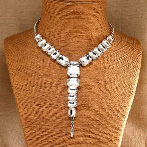 European and American fashion exaggerated long glass rhinestone Y-necklace statement jewelry