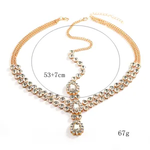 Gold rhinestone forehead chain bohemian headpiece bridal hair jewelry for women accessories