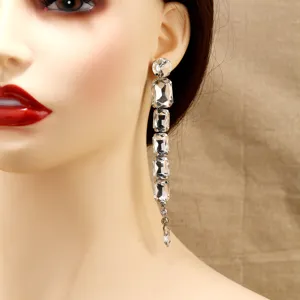 Long crystal rhinestone drop earrings statement dramatic bridal jewelry fashion accessories for women