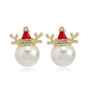 Pendientes perla asta de ciervo Navidad bonitos estrás chapado en oro pendientes de fiesta.
