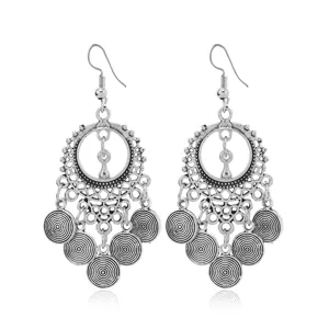 Bohemian Vintage Ethnic Alloy Long Tassel Dangle Earrings Hollow Out Drop Earrings Fashion Jewelry For Women