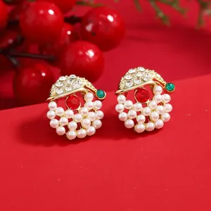 Pendientes perlas diamantes imitación Navidad, diseño lindo Santa aleación pasador para mujeres.