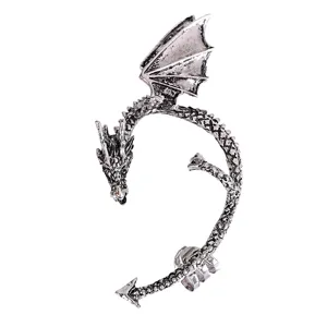 Punki dragon oreja manguito, pendiente de clip de metal estilo gótico sin perforación para todos.