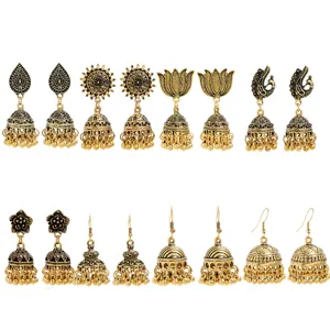 Ensemble de boucles d'oreilles pendantes vintage ethniques en alliage glands jhumka.