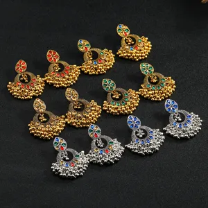 Bohemian Indian vintage crystal bead tassel earrings ethnic alloy jhumka women