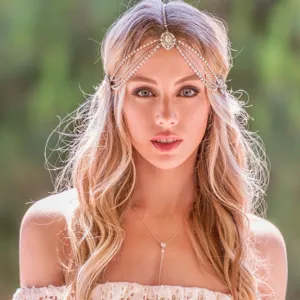 Stunning multi-layer rhinestone forehead chain headpiece for women, perfect for parties and festivals.