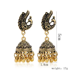 Boucles d'oreilles pendantes indien jhumka paon ethnique rétro alliage or bijoux femme
