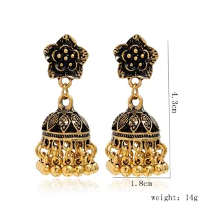Boucles d'oreilles jhumka indiennes vintage en alliage perle gland bijoux femme ethno.