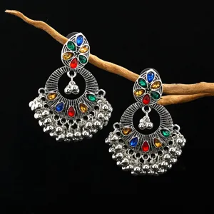 Bohemian vintage ethnic crystal gemstone tassel earrings for women silver alloy drop jewelry
