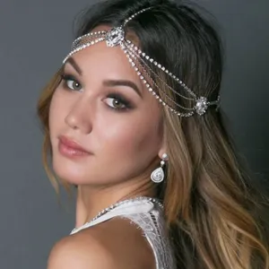 European American Fashion Multi Layer Rhinestone Tassel Forehead Headpiece Hair Chain For Women Party Jewelry