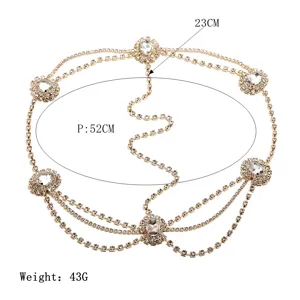 Gold rhinestone forehead chain multi-layer crystal headpiece festival bridal hair jewelry