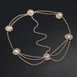 Gold rhinestone head chain multi-layer crystal forehead jewelry for women party bridal hair accessory