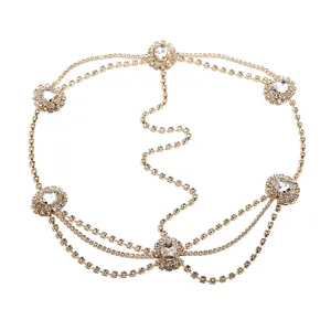 Elegant multi-layer rhinestone forehead chain sparkling crystal bridal hair accessory gold
