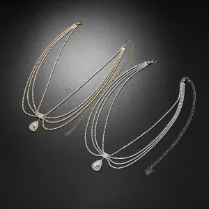 Multi-layer rhinestone tassel forehead hair chain, stylish sparkling bridal headpiece for women.