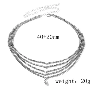 Multi-layer rhinestone forehead chain, silver crystal hair accessory for women 40+20cm