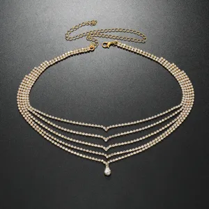 Multi-layer rhinestone forehead chain bridal headpiece sparkling hair jewelry for women detail.