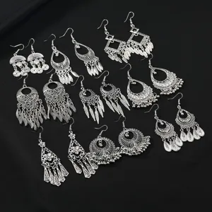 Vintage Bohemian Alloy Dreamcatcher Feather Long Tassel Dangle Earrings For Women Fashion Jewelry Gift Party